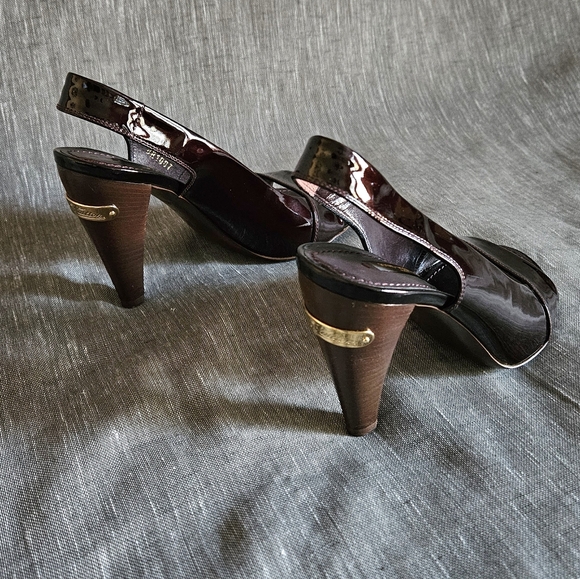 Louis vuitton Plum Patent Leather Metallic Gold Slingback Luxury Heels Size 6 US - Picture 12 of 16